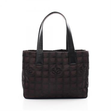 CHANEL New Travel Line PM Tote Bag A20437 leather Nylon canvas Brown Black Used