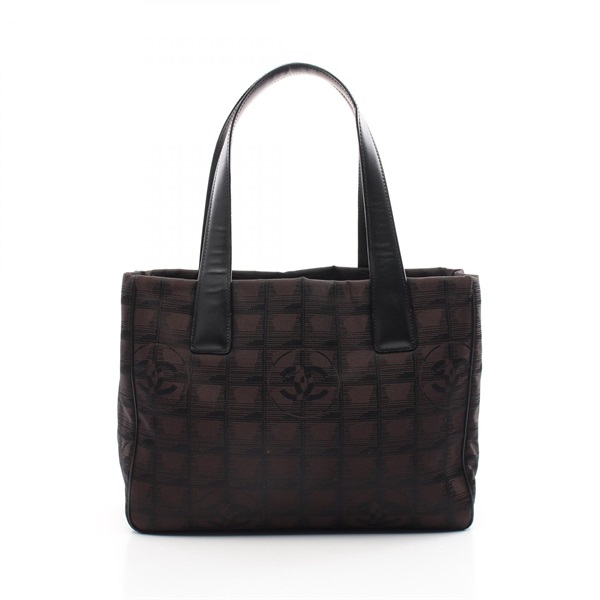 CHANEL New Travel Line PM Tote Bag A20437 leather Nylon canvas Brown Black Used