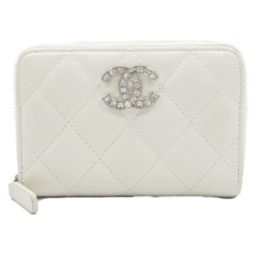 CHANEL Matelasse coin purse compact wallet AP3988 Lambskin White Used SHW
