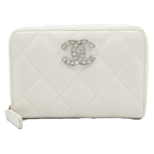 CHANEL Matelasse coin purse compact wallet AP3988 Lambskin White Used SHW