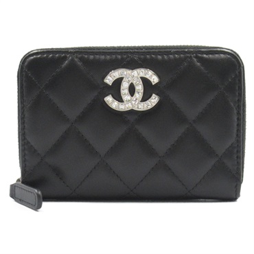 CHANEL Matelasse coin purse zip aroun wallet AP3988 Lambskin Black Used SHW