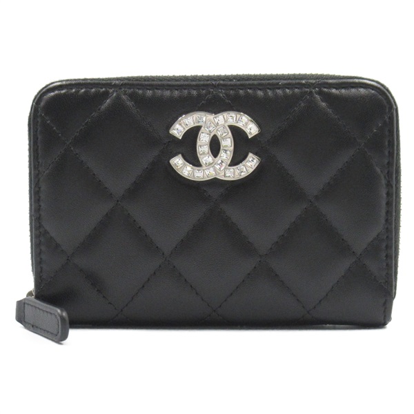 CHANEL Matelasse coin purse zip aroun wallet AP3988 Lambskin Black Used SHW