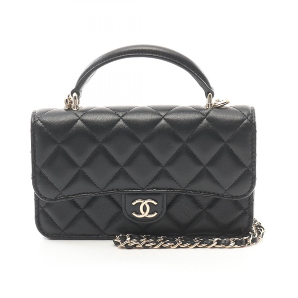 CHANEL Matelasse phone case chain Shoulder crossbody Bag AP3226 Lambskin BK GHW