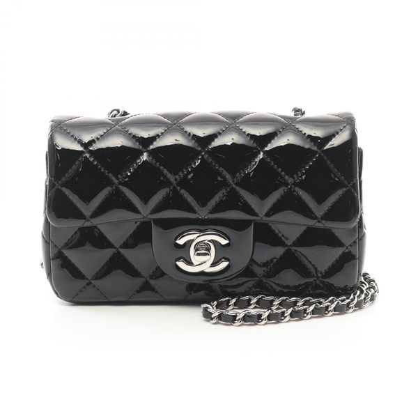 CHANEL Mini Matelasse chain crossbody Shoulder Bag Patent leather Black Used SHW