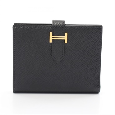 HERMES BEARN Compact Bi-fold wallet Epsom leather Black Used Women GHW Z