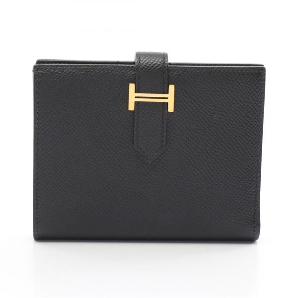 HERMES BEARN Compact Bi-fold wallet Epsom leather Black Used Women GHW Z