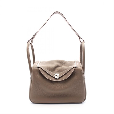 HERMES Lindy 30 Shoulder Bag B Taurillon Clemence Etoupe Grey Used SHW