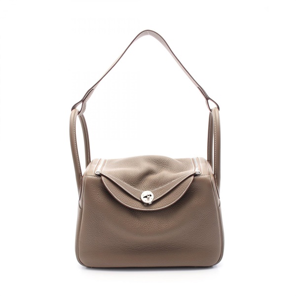 HERMES Lindy 30 Shoulder Bag B Taurillon Clemence Etoupe Grey Used SHW