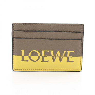 LOEWE SIGNATURE Plain Card Holder Case C314322X01 Leather Khaki Yellow Used