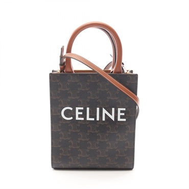 CELINE Mini Vertical Cabas Triomphe Shoulder Handbag 194372 Canvas Brown Used