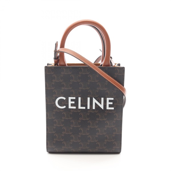 CELINE Mini Vertical Cabas Triomphe Shoulder Handbag 194372 Canvas Brown Used