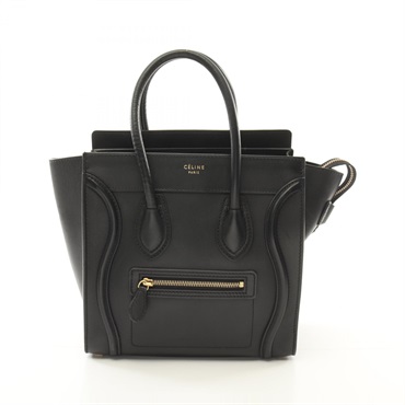 CELINE Luggage micro shopper Tote hand Bag 167793 leather Black Used