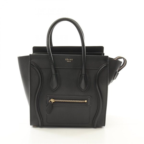 CELINE Luggage micro shopper Tote hand Bag 167793 leather Black Used