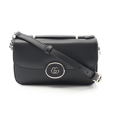 GUCCI Double G crossbody Shoulder Bag 739722 leather Black Used Women SHW