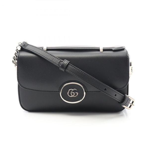 GUCCI Double G crossbody Shoulder Bag 739722 leather Black Used Women SHW
