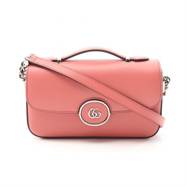GUCCI Double G Chain Shoulder crossbody Bag 739722 leather Pink Used Women SHW