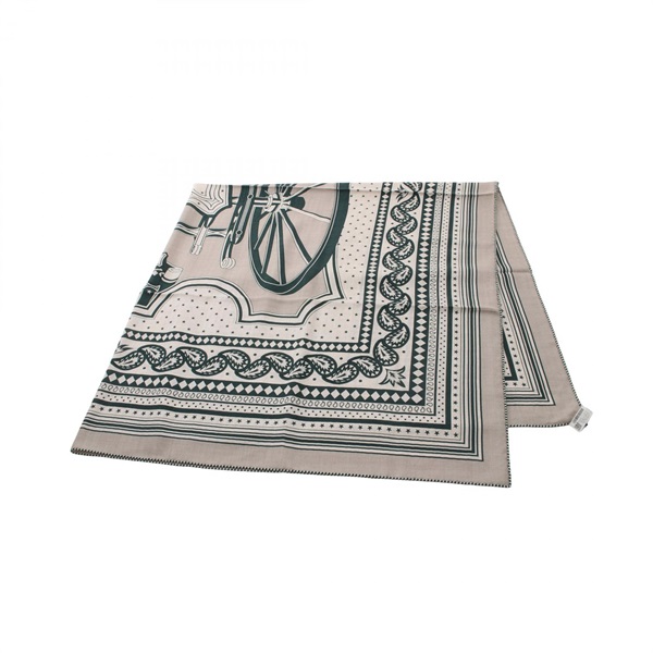 HERMES Carre 140 LES ROUES DE PHAETON Scarf silk cashmere Beige Green Used