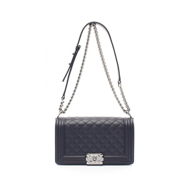 CHANEL Boy chanel chain Shoulder Bag A67086 leather Navy Used SHW