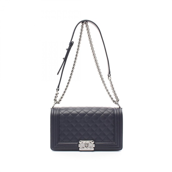 CHANEL Boy chanel chain Shoulder Bag A67086 leather Navy Used SHW