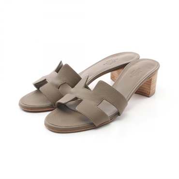 HERMES Oasis Mule #36 sandals shoes heels Epsom Brown etoupe Used