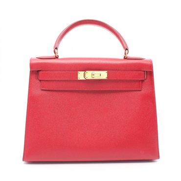HERMES Kelly 28 Hand shoulder bag U Outside stitched Courchevel Rouge vif GHW