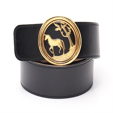 HERMES belt reversible ceinture T Box calf Courchevel Black Brown Used GHW
