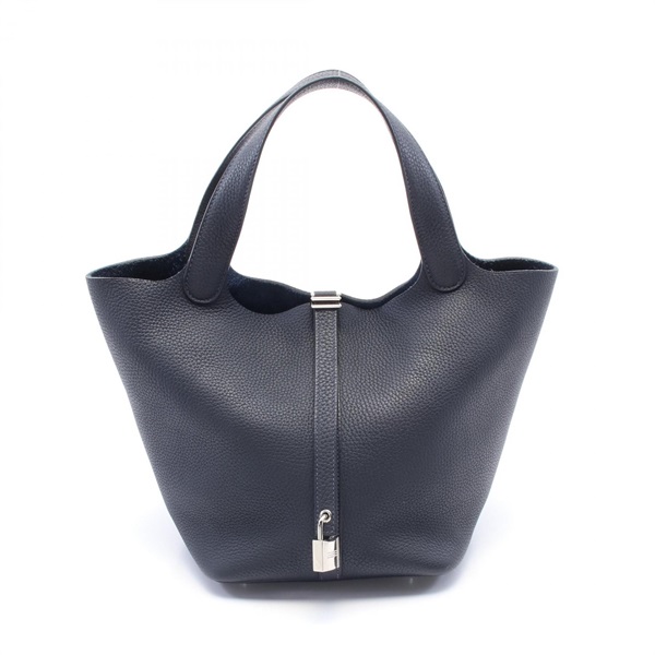 HERMES Picotin Lock MM Hand bag Y Taurillon Clemence leather Blue nuit Used SHW