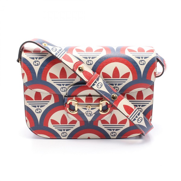 GUCCI × adidas Horsebit 1955 Shoulder Bag 602204 leather Beige Navy Red Used