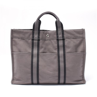 HERMES Fourre Tout MM Hand Tote Bag canvas Gray Black Used Women SHW