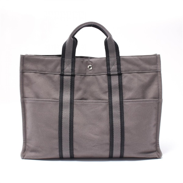 HERMES Fourre Tout MM Hand Tote Bag canvas Gray Black Used Women SHW