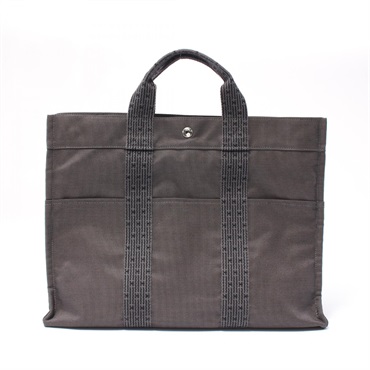 HERMES Herline MM Tote Bag canvas Nylon canvas Gray Used unisex SHW