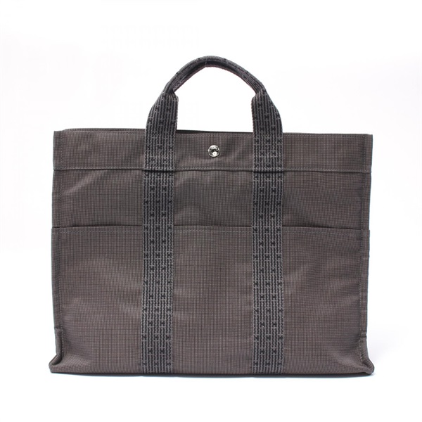 HERMES Herline MM Tote Bag canvas Nylon canvas Gray Used unisex SHW