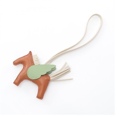 HERMES Rodeo Pegasus PM bag charm Swift leather Agneau milo Brown Green used B