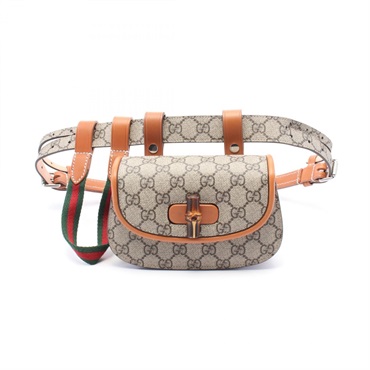 GUCCI Bamboo 1947 Mini Belt Waist bum bag 681137 canvas leather Beige brown used