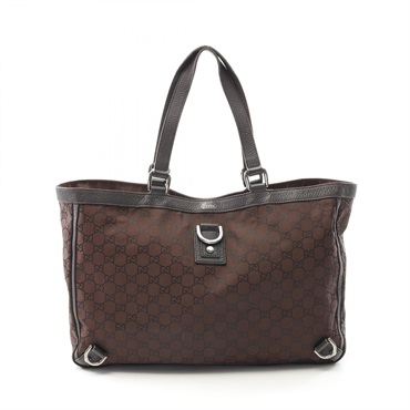 GUCCI Abbey GG Pattern Shoulder Tote Bag 293580 Nylon Leather Brown Used Women