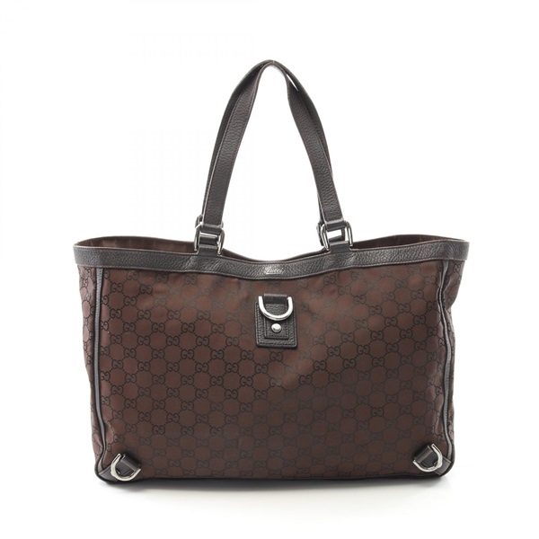 GUCCI Abbey GG Pattern Shoulder Tote Bag 293580 Nylon Leather Brown Used Women