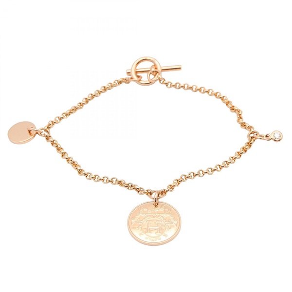 HERMES Ex Libris Bracelet chian charms 15.5cm 18KPG Rose Gold Used Women