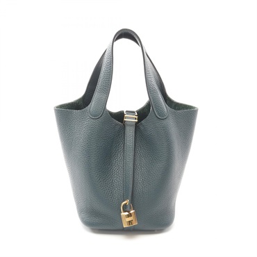 HERMES Picotin Lock PM Handbag Clemence leather Green Vert cypres Used Z GHW