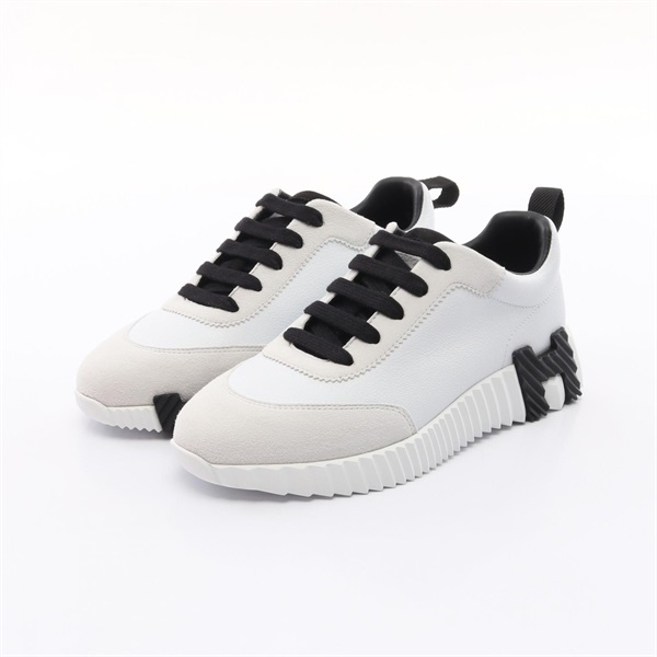 HERMES bouncing sneakers shoes #35 leather Suede White Black