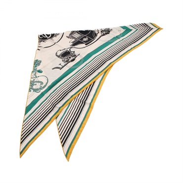 HERMES Triangle Geant Ex-Libris Scarf silk cashmere Beige Green Used Women