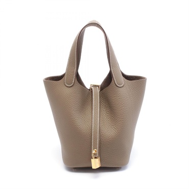 HERMES Picotin Lock PM Hand bag K Taurillon Clemence Etoupe Grey GHW