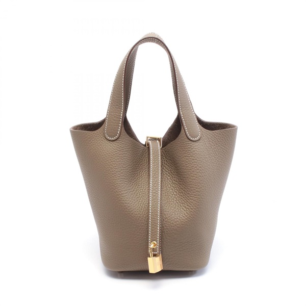 HERMES Picotin Lock PM Hand bag K Taurillon Clemence Etoupe Grey GHW
