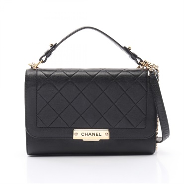CHANEL Matelasse Click Label 2way hand Shoulder Bag leather Black Used Women GHW