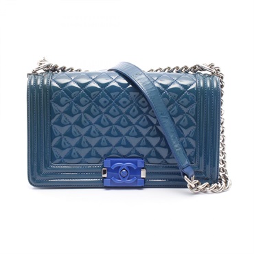 CHANEL Boy chanel chain Shoulder Bag A67086 Patent leather Navy SHW Used Women