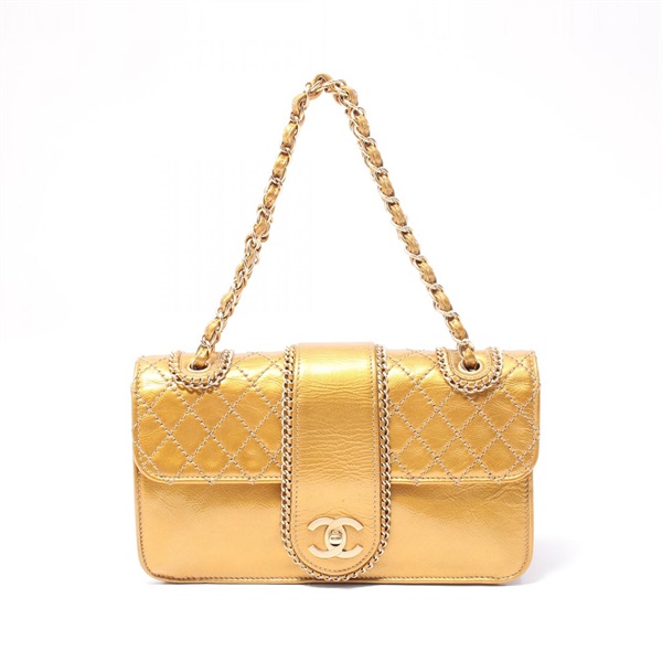 CHANEL Matelasse Luxury Line chain Shoulder Bag Patent leather Gold Used GHW