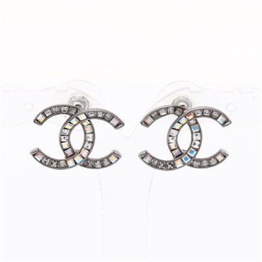 CHANEL COCO Mark Pierced earrings Stainless Steel Rhinestones Used CC