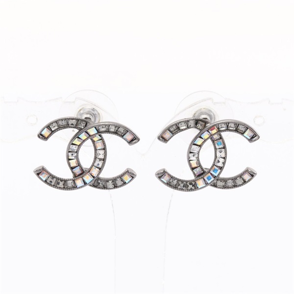 CHANEL COCO Mark Pierced earrings Stainless Steel Rhinestones Used CC