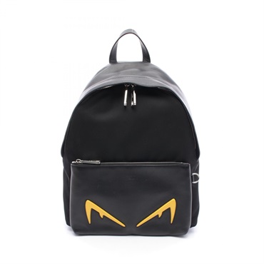 FENDI Monster Bugs Rucksack Backpack 7VZ042 leather Nylon Black Yellow Used