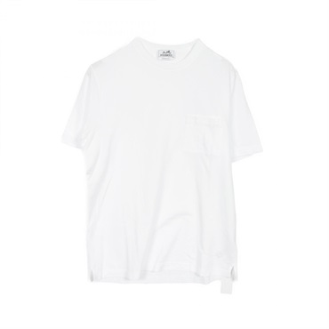 HERMES H embroidered with pocket Pique T-shirt cotton White mens #XL