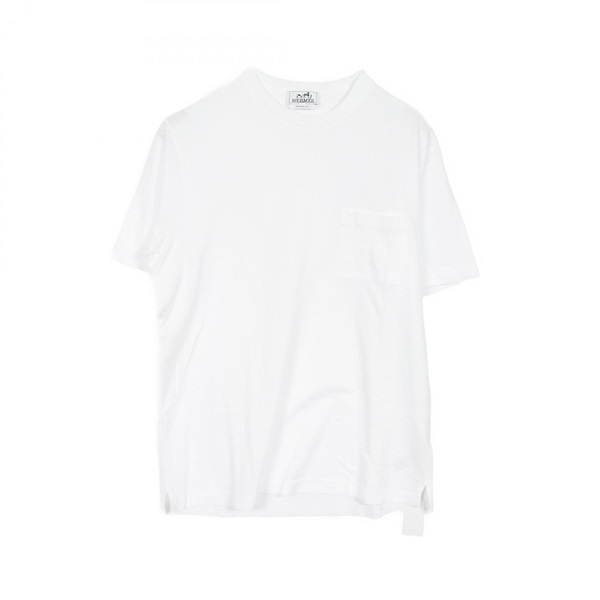 HERMES H embroidered with pocket Pique T-shirt cotton White mens #XL